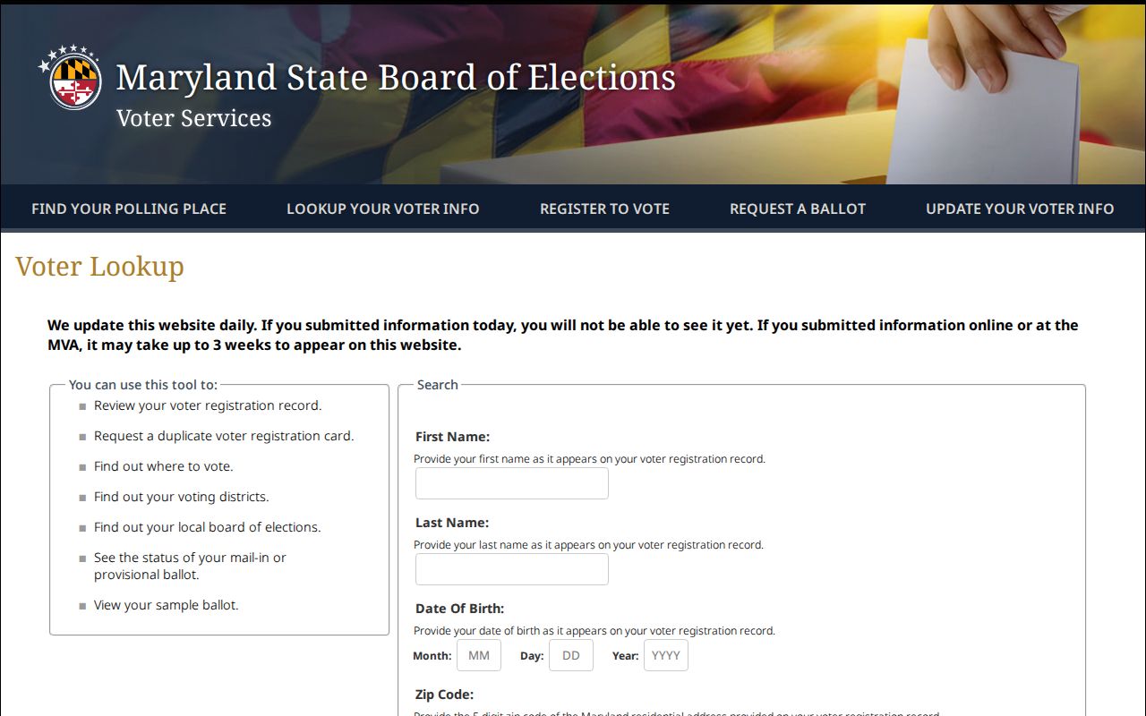 Parkville people search Maryland voter lookup fields